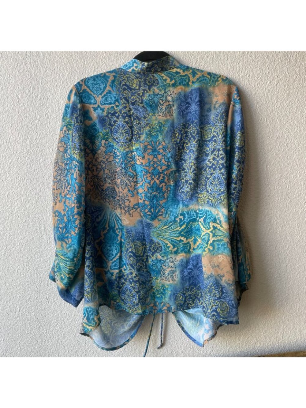 Ashley Stewart Women's Blouse Size 14 Blue Multicolor Paisley Pattern Drawstring - Picture 4 of 12